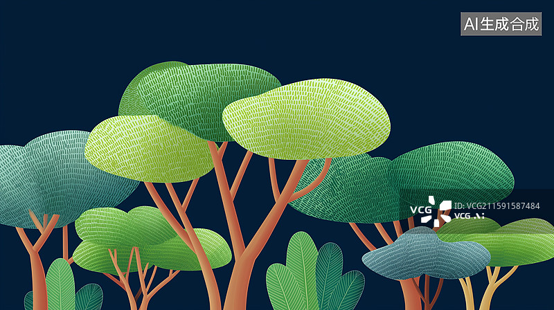 【AI数字艺术】夜晚茂密丛林插画图片素材