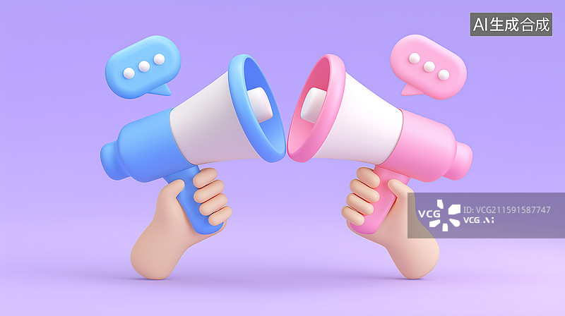 【AI数字艺术】3D卡通对话喇叭元素图片素材