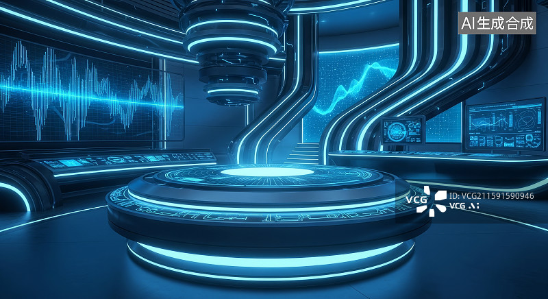【AI数字艺术】未来感高科技控制室内景图片素材
