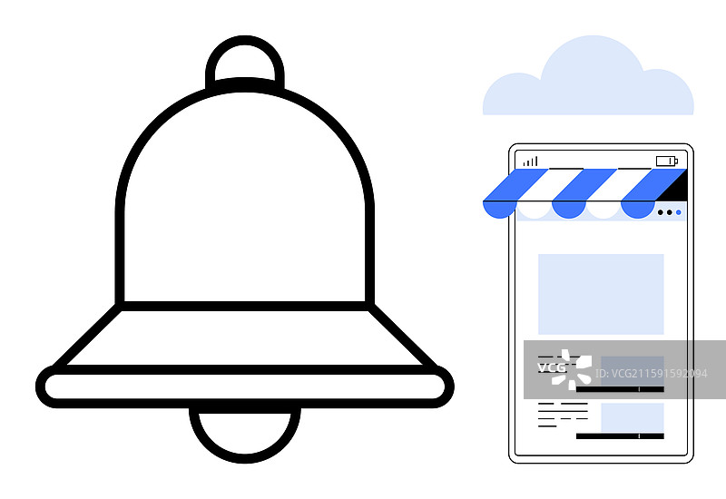 带有在线商店和云的通知铃铛图片素材