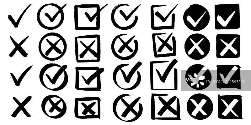 一组手绘的勾选标记清单图片素材