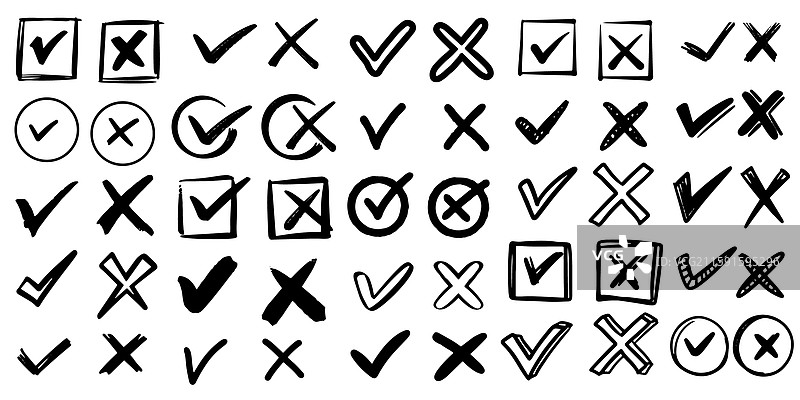 手绘的勾选标记清单符号集合图片素材