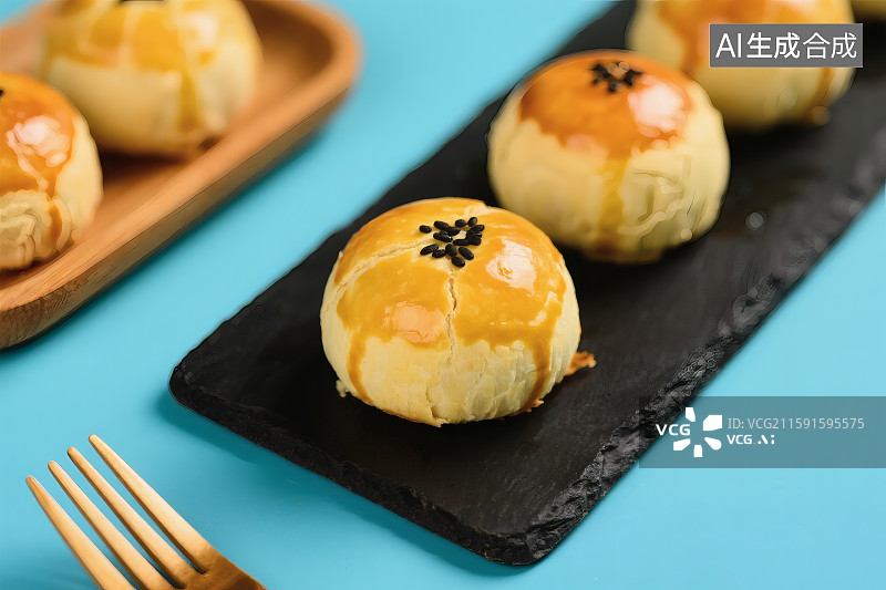 【AI数字艺术】美味，色泽诱人的传统糕点蛋黄酥图片素材