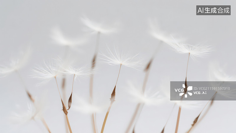 【AI数字艺术】白色背景下的蒲公英微距特写图片素材