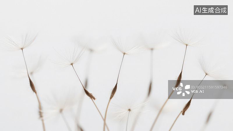【AI数字艺术】白色背景下的蒲公英微距特写图片素材