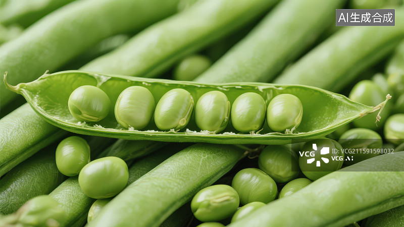 【AI数字艺术】绿色蔬菜新鲜的生豌豆豆荚特写图片素材