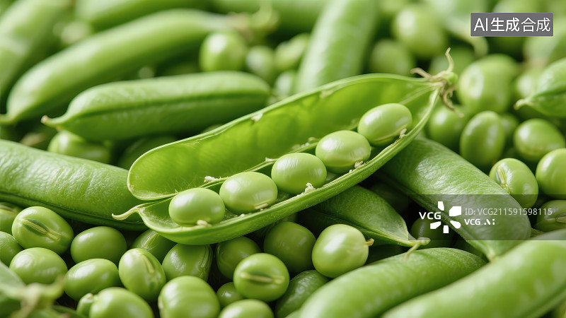 【AI数字艺术】绿色蔬菜新鲜的生豌豆豆荚特写图片素材