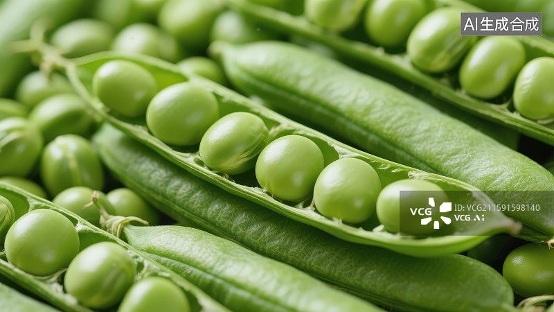 【AI数字艺术】绿色蔬菜新鲜的生豌豆豆荚特写图片素材