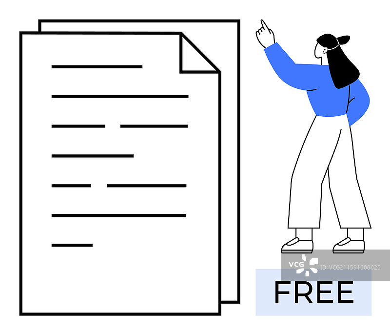 一个人指向带有“免费”标签的文件图片素材
