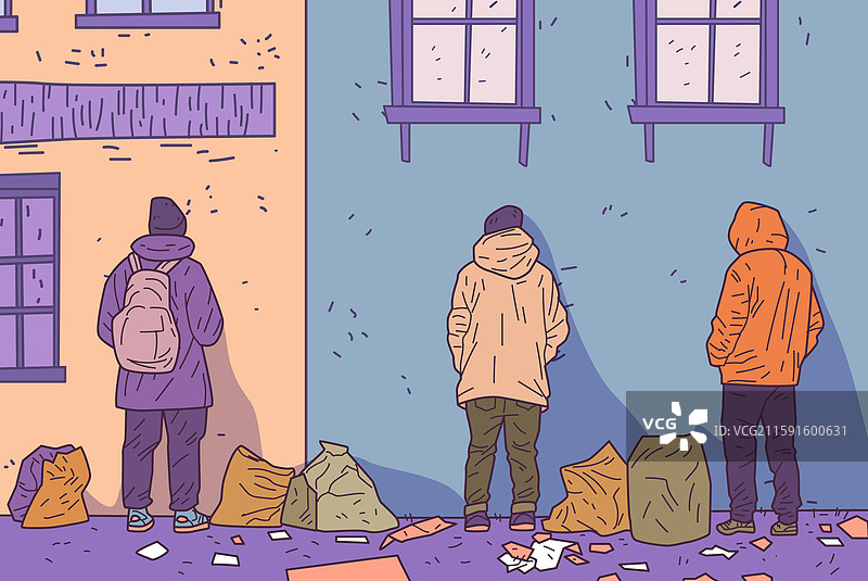 城市街景中的三位无家可归者图片素材