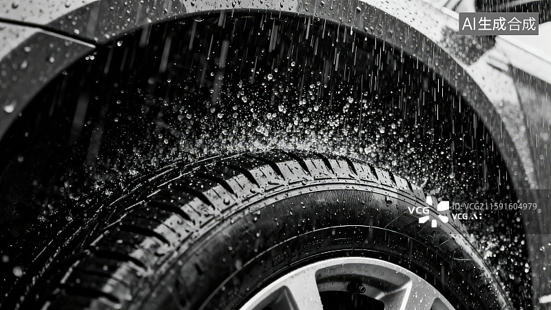 【AI数字艺术】下雨天水溅在新轮胎上图片素材