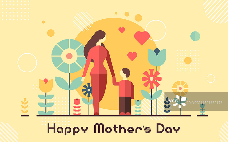 母亲节几何横幅，展示母亲与孩子图片素材