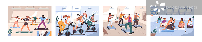 一组团体健身训练角色图片素材