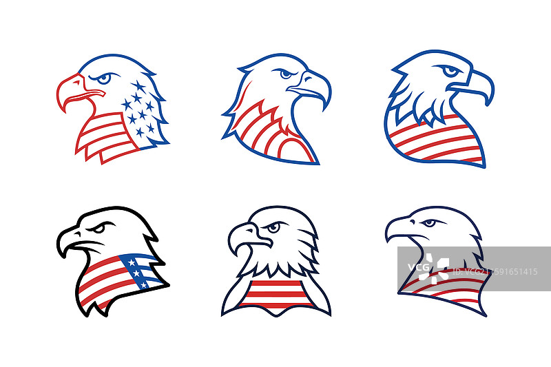 一组轮廓风格的秃头鹰艺术作品图片素材