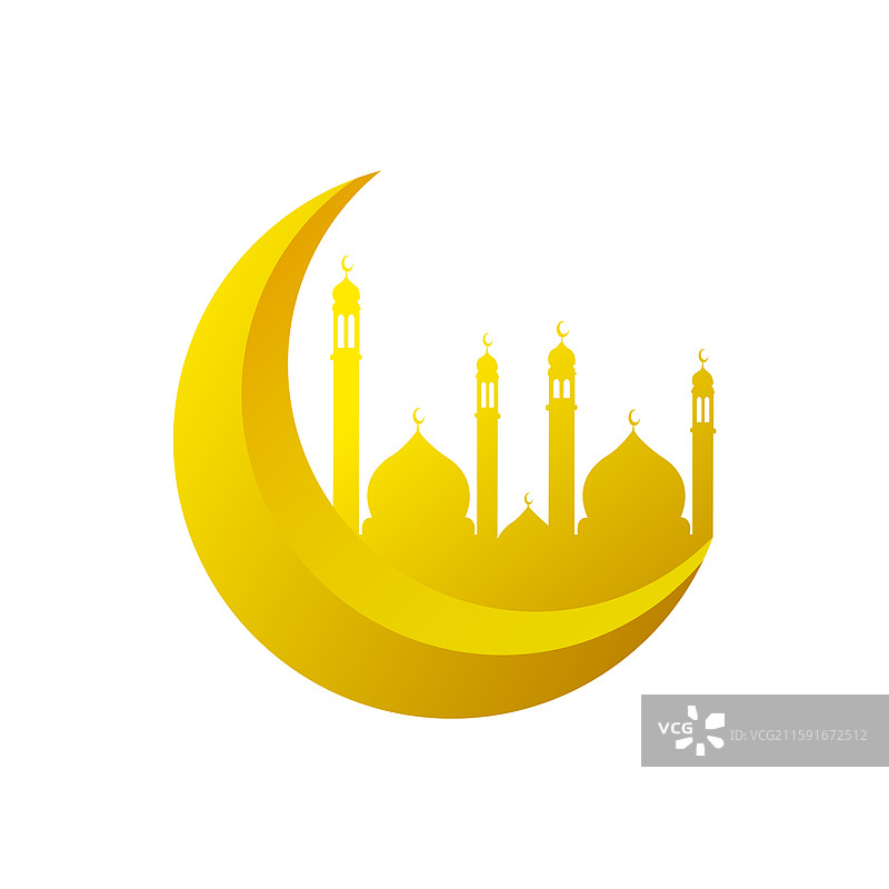 月亮与清真寺的黄色渐变设计图片素材