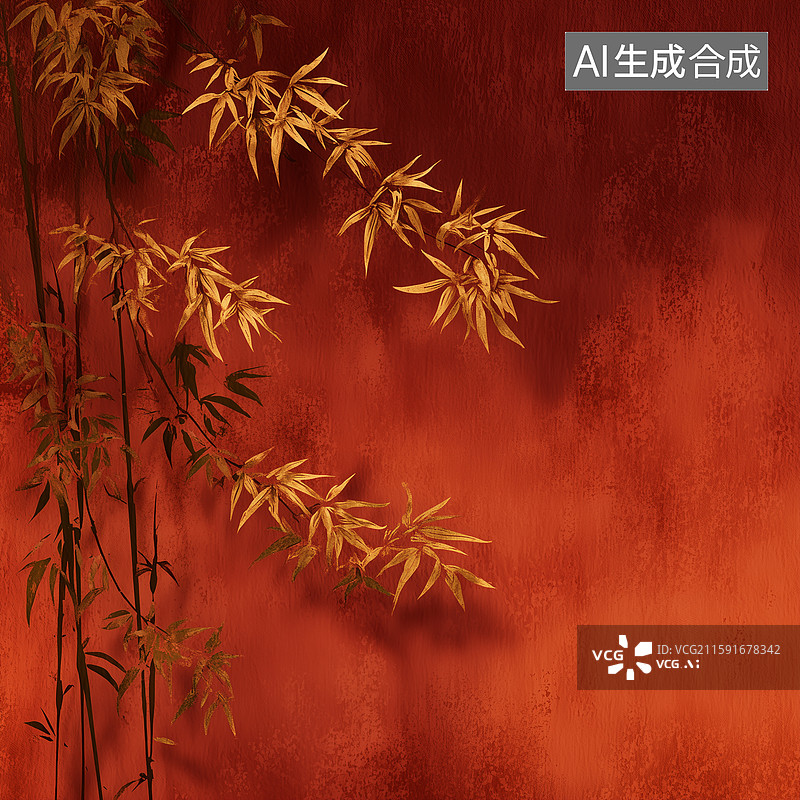 【AI数字艺术】传统东方墨金竹枝图片素材