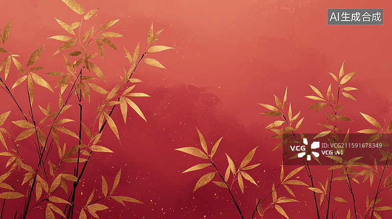 【AI数字艺术】传统东方墨金竹枝图片素材