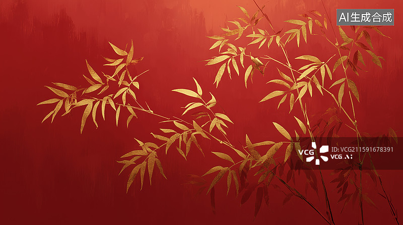 【AI数字艺术】传统东方墨金竹枝图片素材