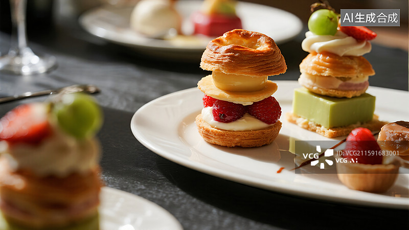 【AI数字艺术】法式甜点盛宴：味蕾的艺术图片素材