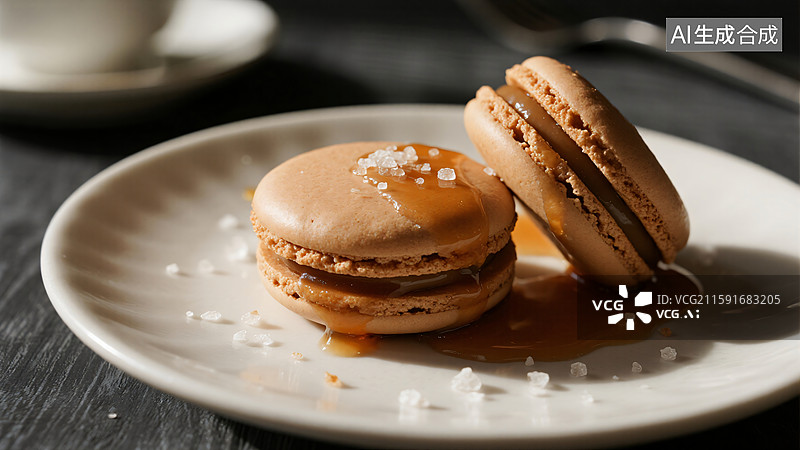 【AI数字艺术】焦糖海盐的诱惑：米其林级马卡龙图片素材