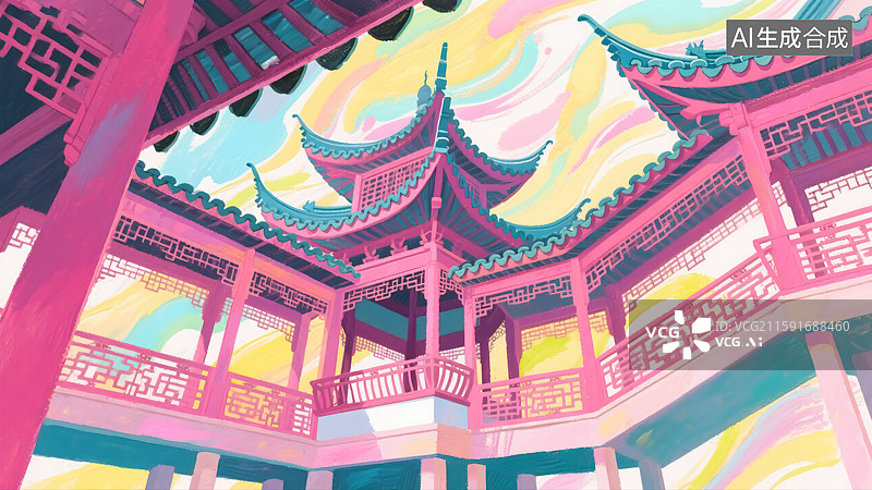 【AI数字艺术】中式建筑插画图片素材