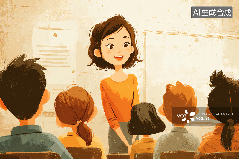 【AI数字艺术】老师在教室中给孩子们上课插画图片素材