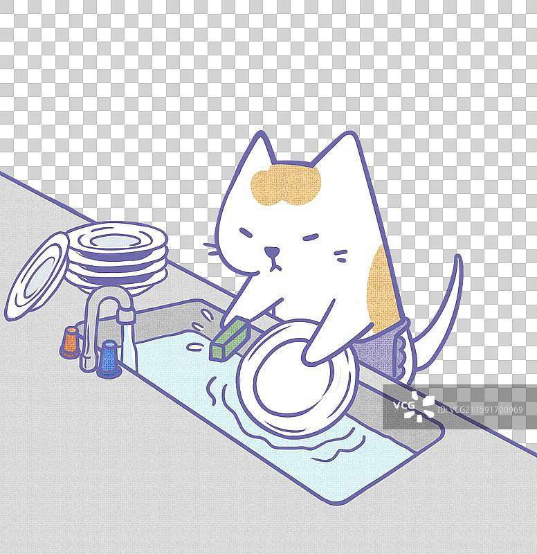 小猫洗碗卡通元素图片素材