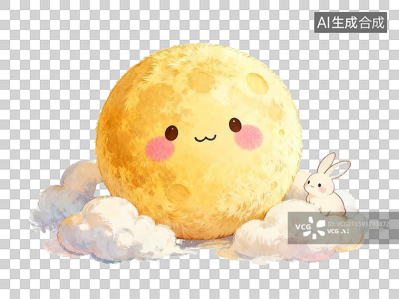 【AI数字艺术】Q版可爱的月亮和小兔子 嫦娥奔月玉兔 中秋节图片素材