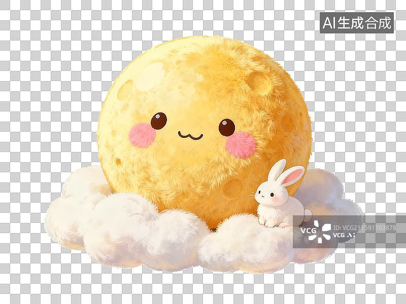 【AI数字艺术】Q版可爱的月亮和小兔子 嫦娥奔月玉兔 中秋节图片素材