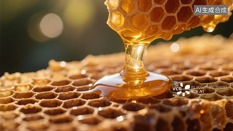 【AI数字艺术】蜂蜜从蜂巢滴落图片素材