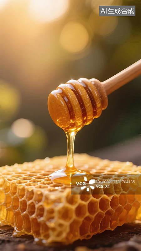 【AI数字艺术】蜂蜜从蜂巢滴落图片素材
