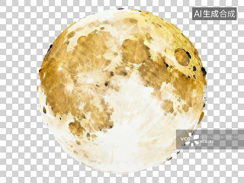 【AI数字艺术】金色月亮水墨 中秋节满月 免抠素材 金箔图片素材