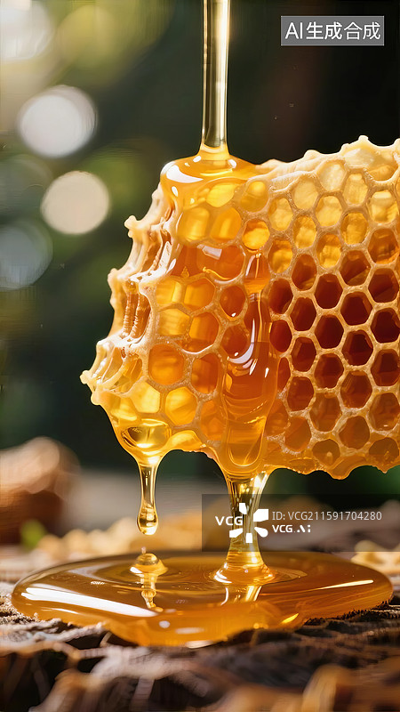【AI数字艺术】蜂蜜从蜂巢中滴落图片素材