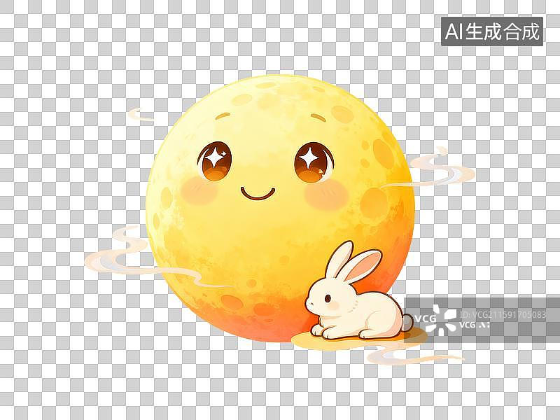 【AI数字艺术】Q版月亮和兔子 嫦娥玉兔 中秋节 满月 免抠素材图片素材