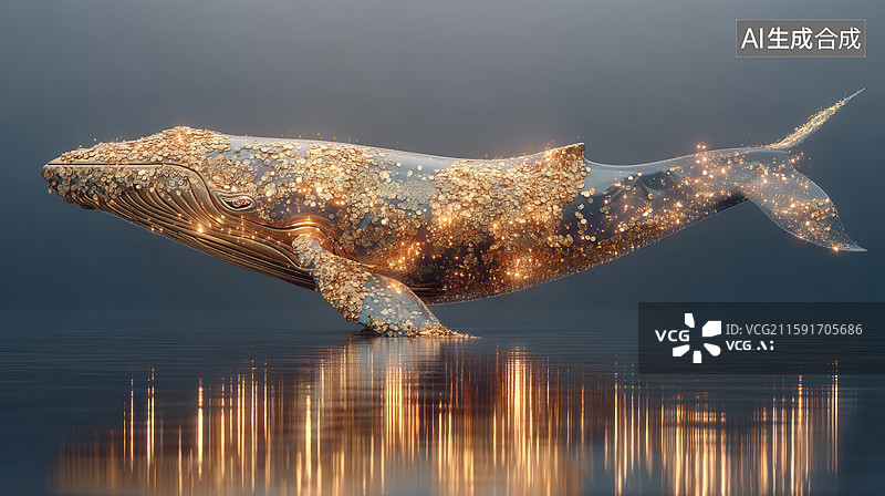【AI数字艺术】星空点缀的鲸鱼跃出水面图片素材