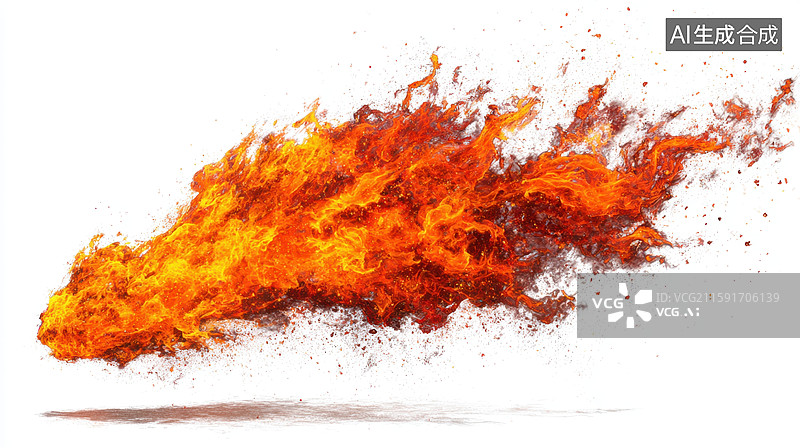 【AI数字艺术】火焰喷射，白色背景下的烈火图片素材
