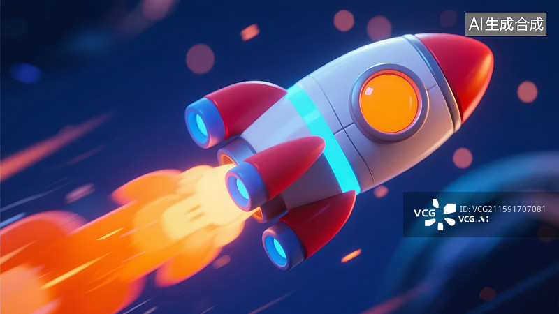 【AI数字艺术】卡通火箭在太空中飞行图片素材