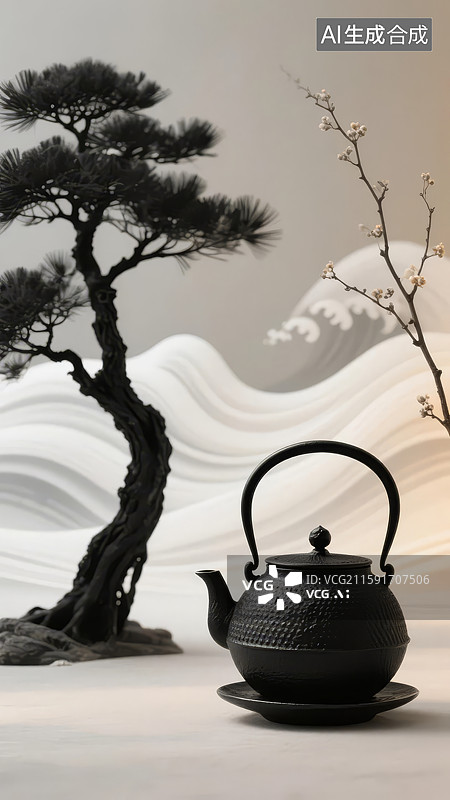 【AI数字艺术】黑壶松树静物摆设图片素材
