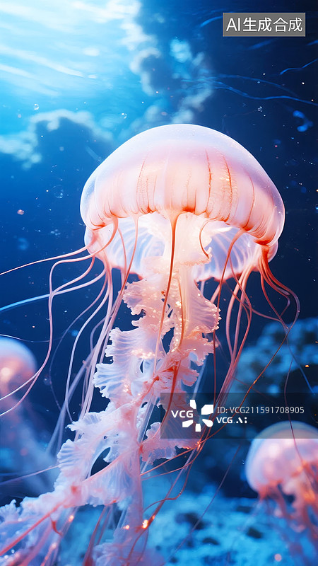 【AI数字艺术】水母在深海中漂浮图片素材