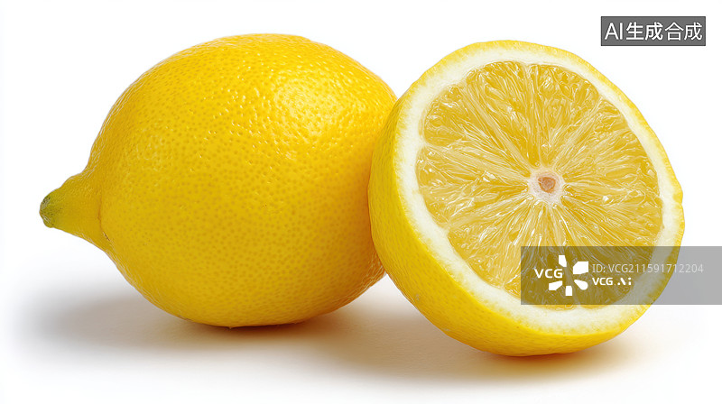 【AI数字艺术】新鲜柠檬 一个完整一个切半图片素材