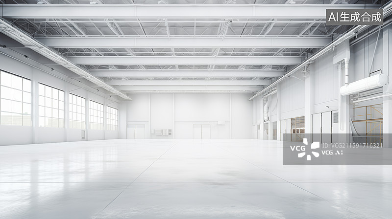 【AI数字艺术】白色的空旷室内仓库图片素材