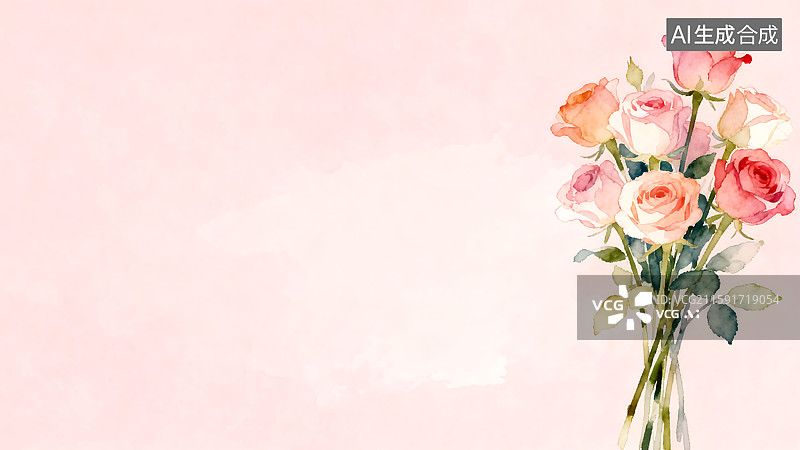 【AI数字艺术】一束粉色玫瑰水彩画背景图片素材