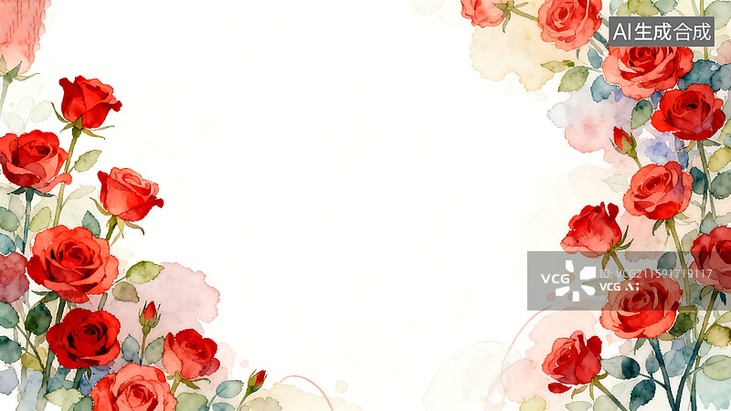 【AI数字艺术】红玫瑰水彩画背景图片素材