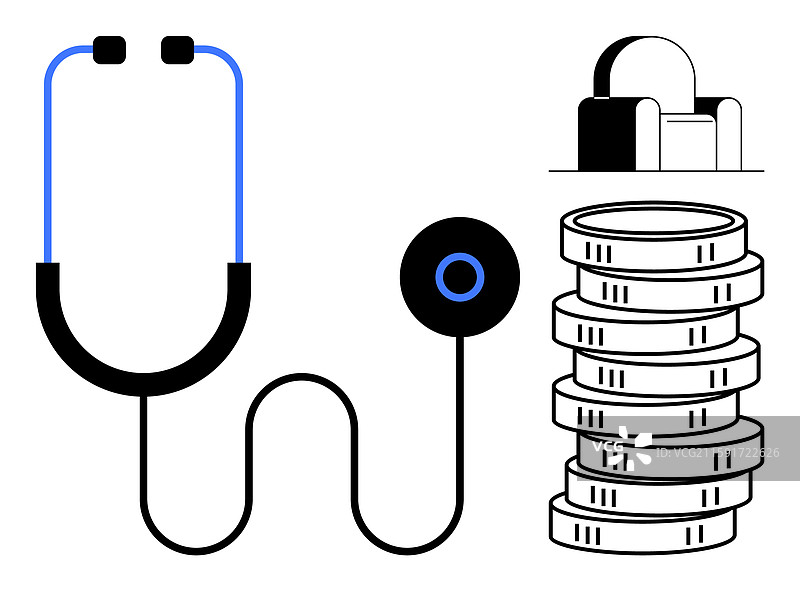 医疗费用概念与听诊器和硬币图片素材