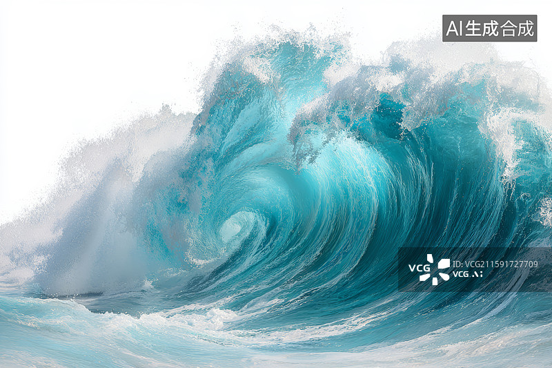 【AI数字艺术】壮丽的青蓝色海浪图片素材