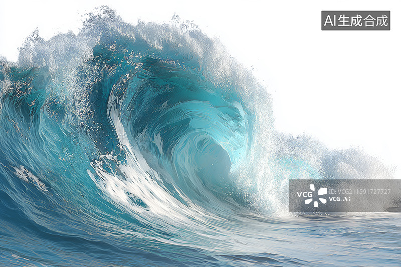 【AI数字艺术】壮丽的青蓝色海浪图片素材