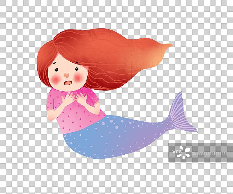 免抠元素 儿童插画人物 双手捧在胸前的美人鱼图片素材