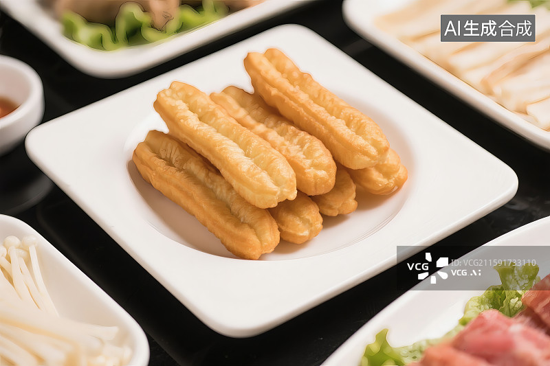 【AI数字艺术】美味的火锅涮菜，油条图片素材