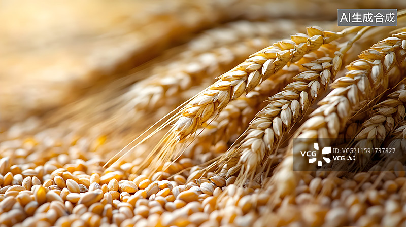 【AI数字艺术】收获的小麦麦粒堆积在一起图片素材