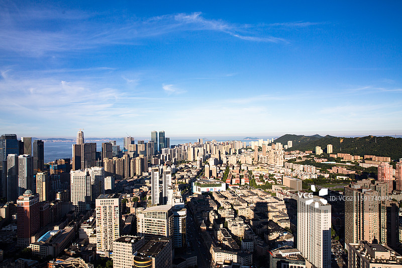 大连市老城区与新区结合部俯视图图片素材